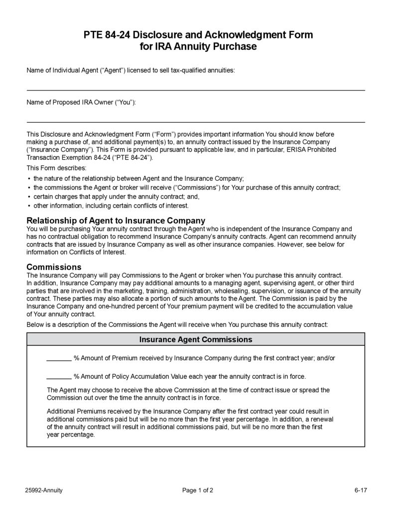 thumbnail of 25992-Annuity-PTE 84-24 Disclosure and Acknowledgment
